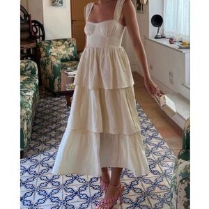 WeWoreWhat corset ruffle tiered midi dress